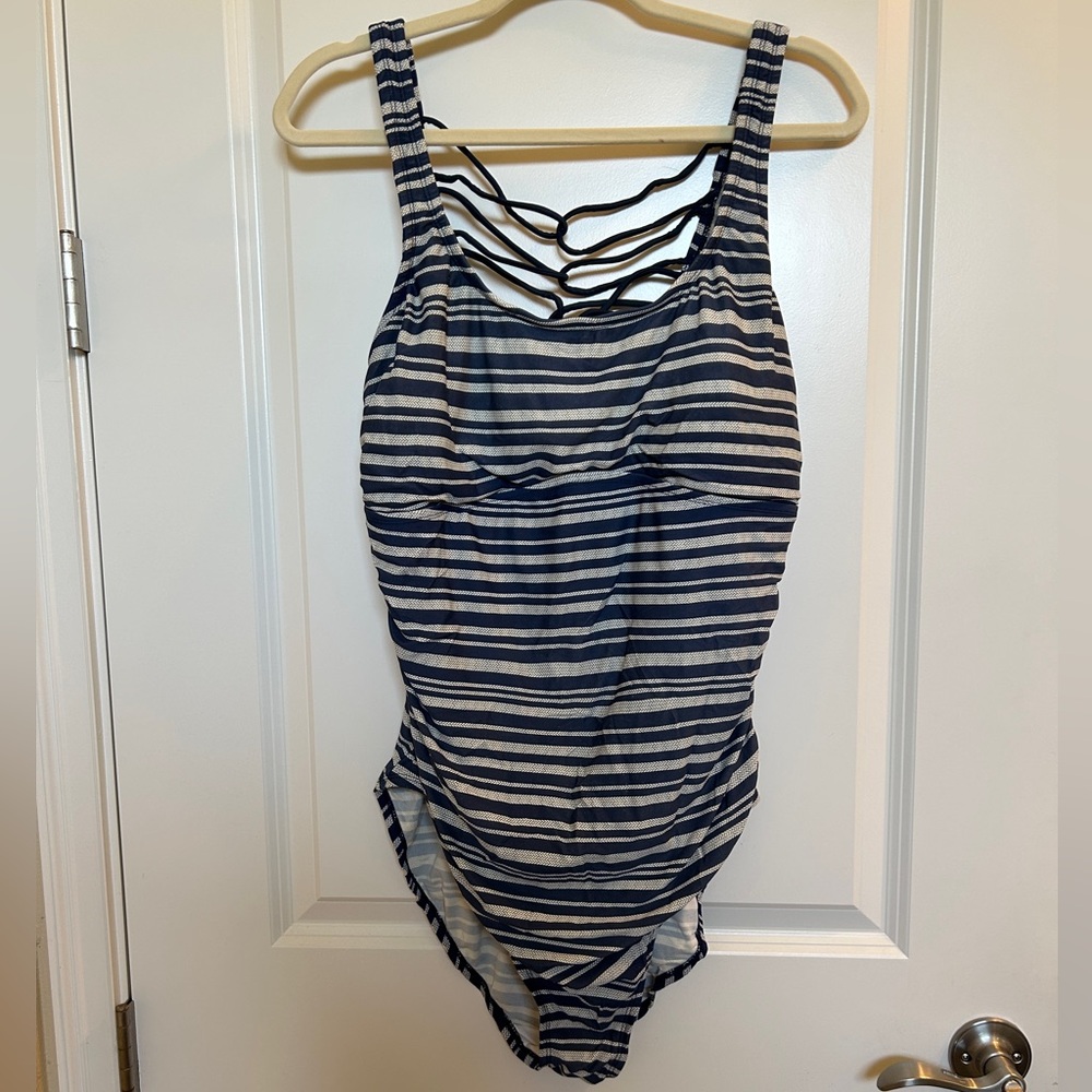 Merona Navy and White Swimsuit Size: XL